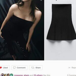 Rare! Zara Peplum Waist Black Strapless Knit Tube Top Size S NEW WITH TAG!